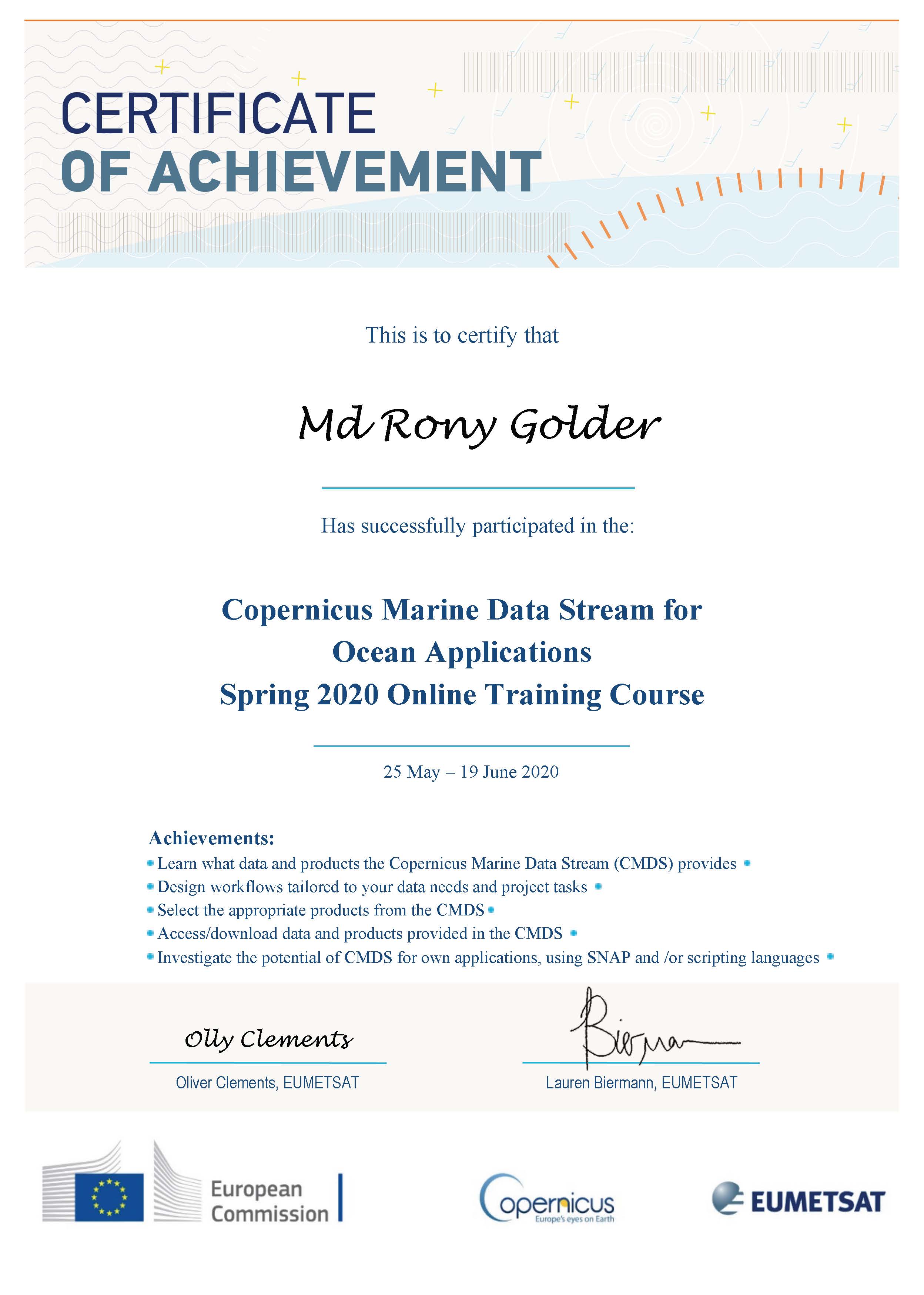 Copernicus Marine Data Stream for Ocean Applications