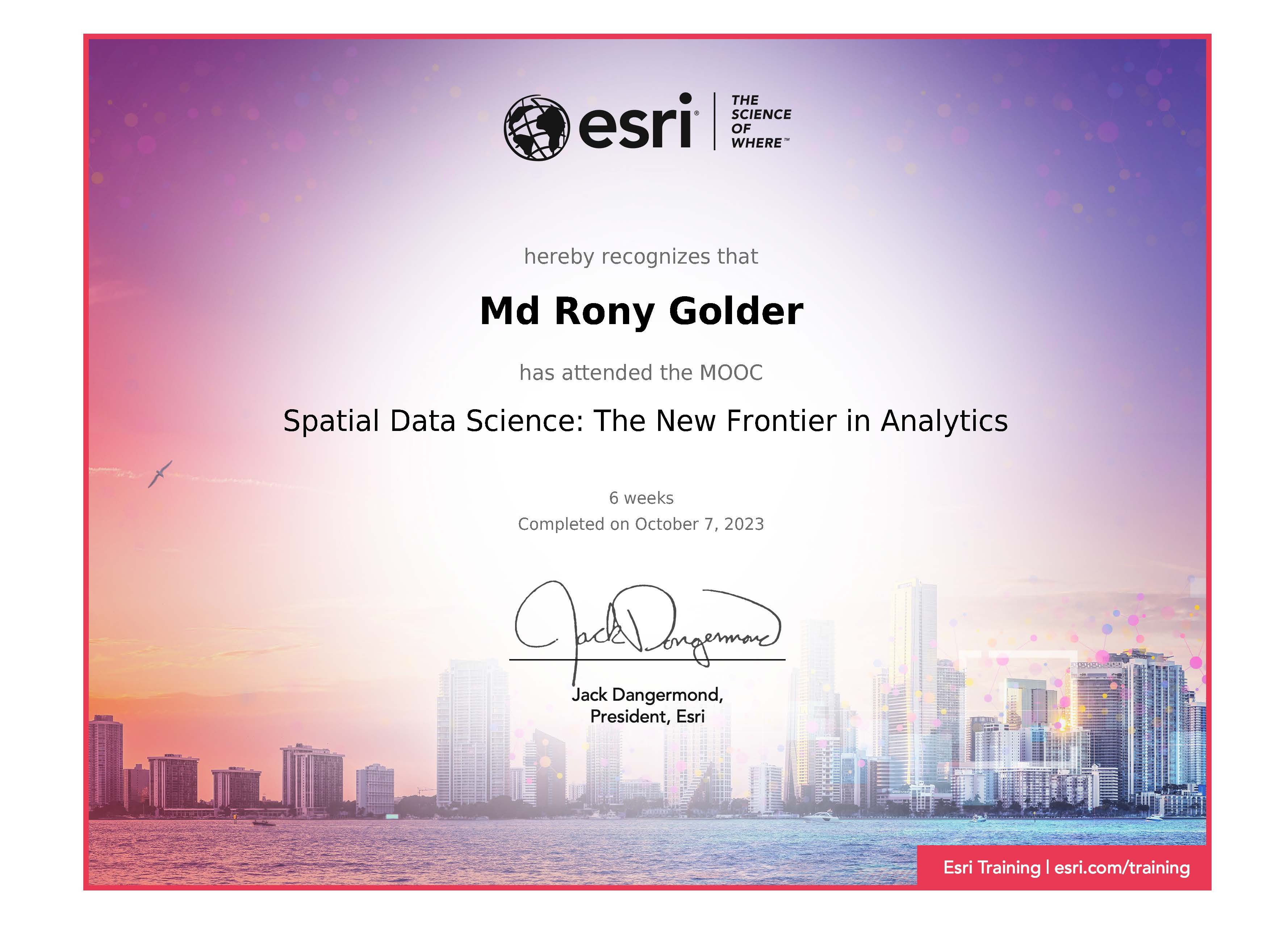 Certificate - Spatial Data Science: The New Frontier in Analytics