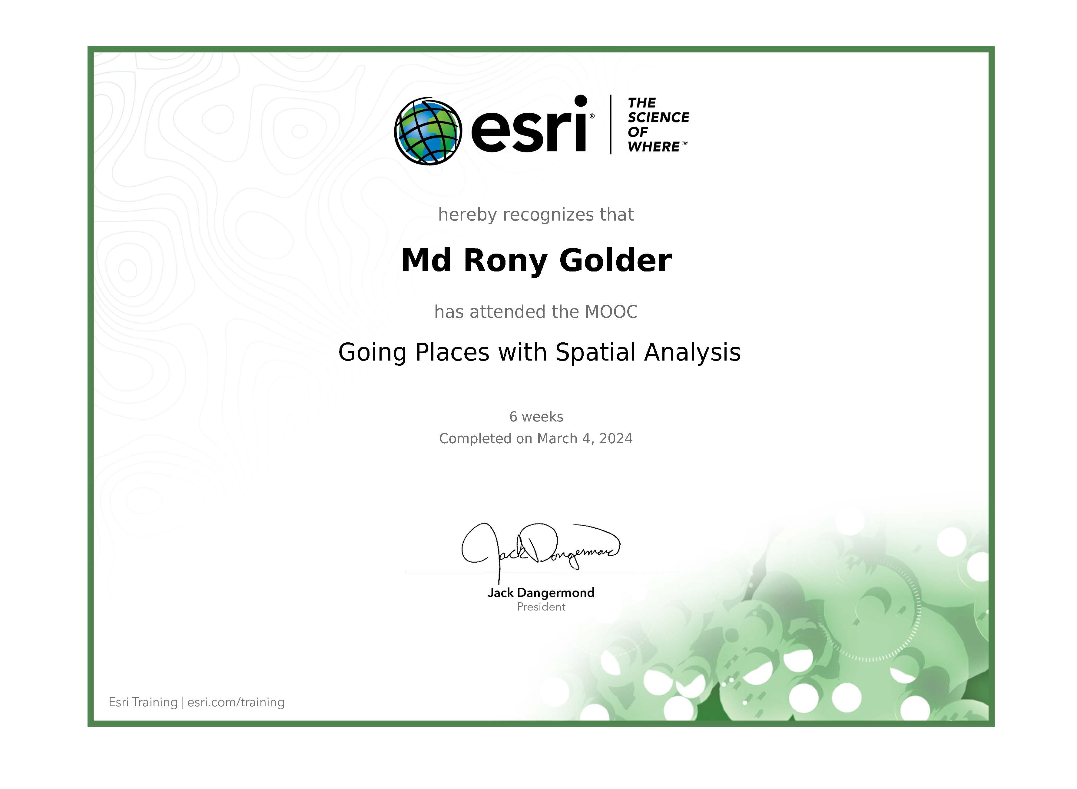 Certificate - Going Places with Spatial Analysis